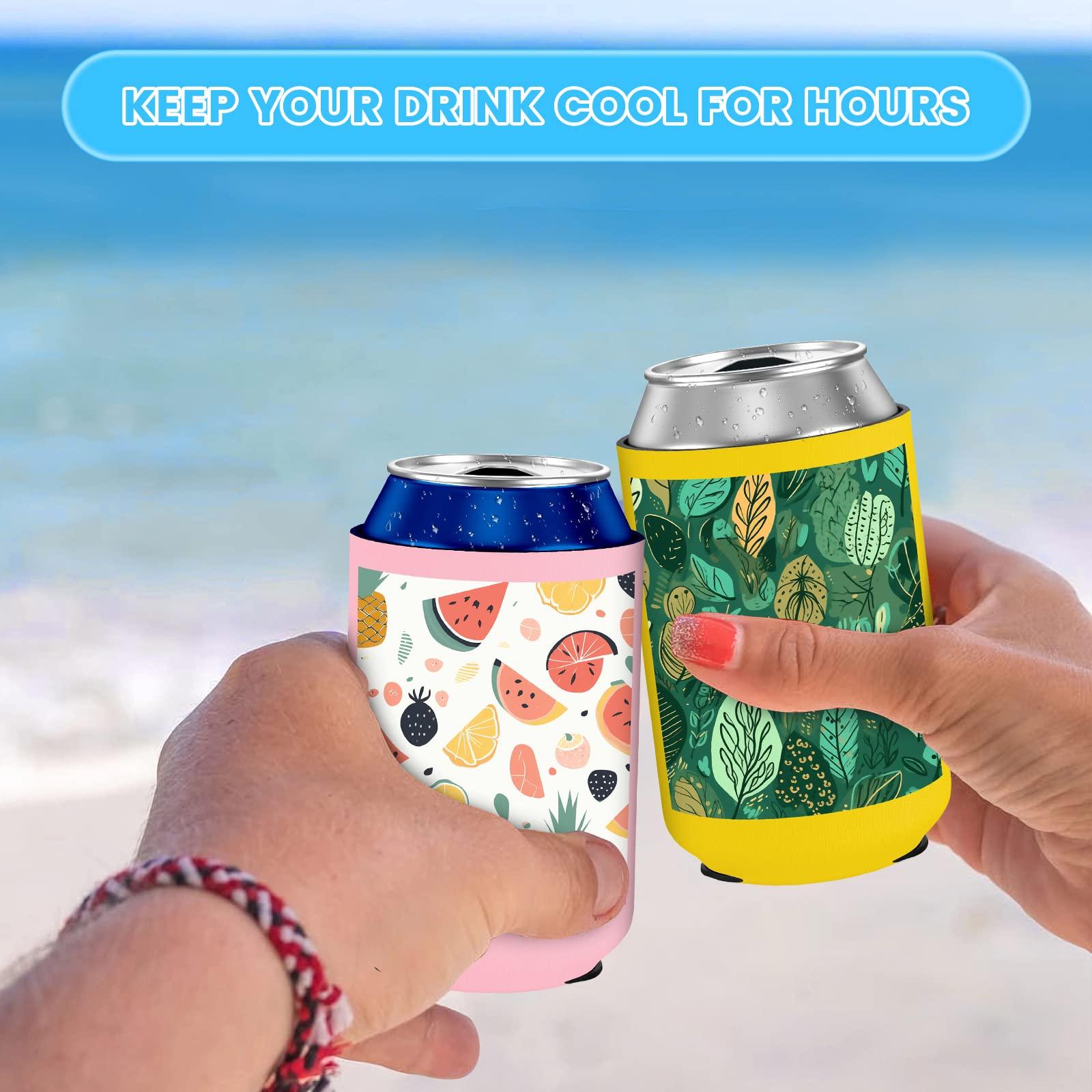HooAMI Custom Can Cooler Sleeve Bulk 100pcs Neoprene Insulated Beer Can Sleeves for Soda, Beer & Water Bottles - Collapsible Can Coolers for Party Beverage DIY Customizable Weddings Gifts