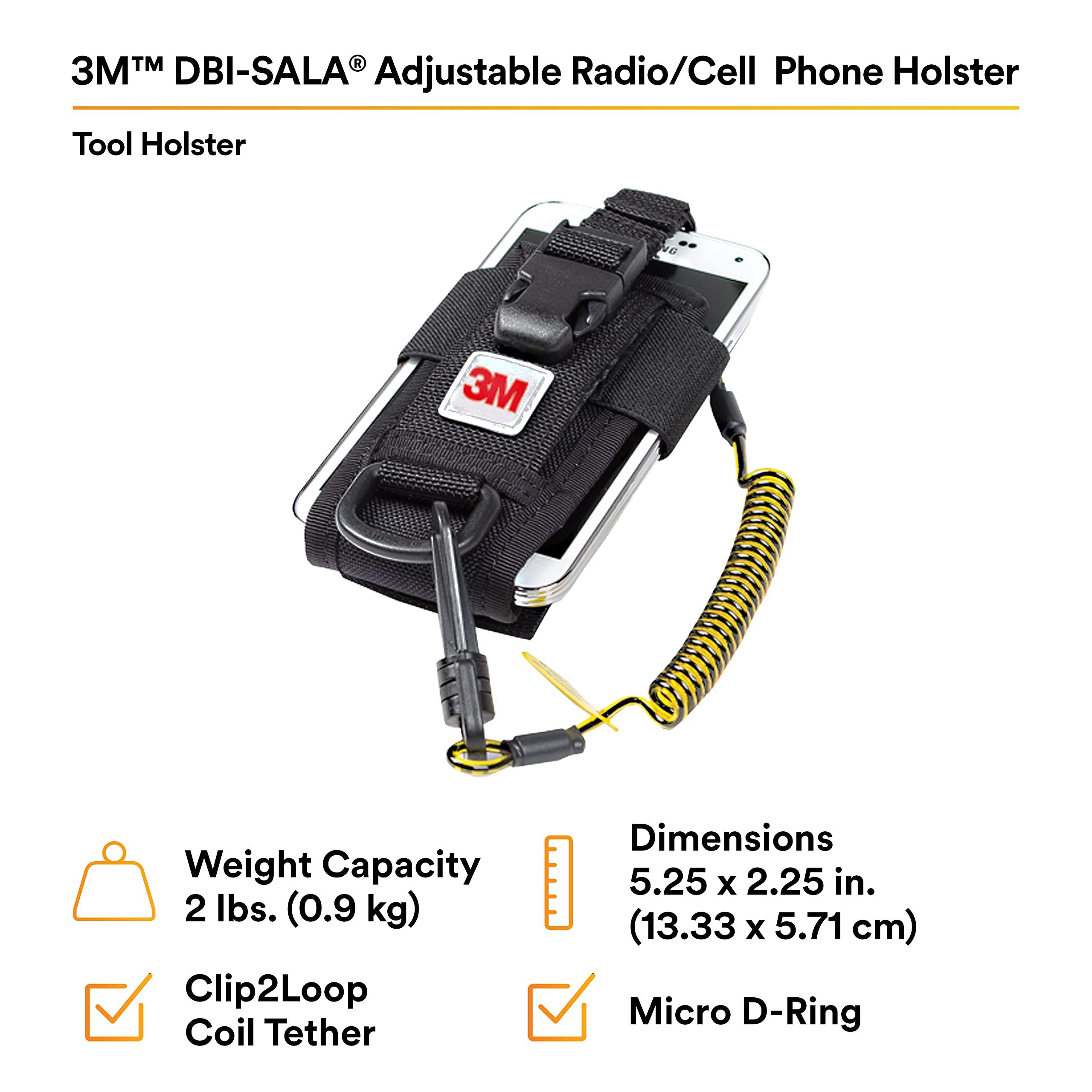 Capital Safety Capital Safety 3M DBI-SALA Fall Protection For Tools,1500089,Adj Radio Holster Combo w/Clip2Loop Coil and Micro D-Ring, Size To Any Portable Radio/Small Device,Mount To Harness/Belt, 5.25 inches x 2.25\", Black
