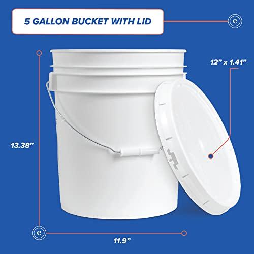 Bestand 5 gallon Food Grade White Plastic Bucket with Handle & Lid - Set of 6