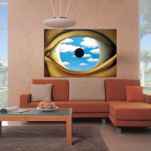BOHU ARTS BOHU ARTS The False Mirror by Rene Magritte Canvas Art Surrealism Framed Painting Ren Magritte Wall Art Wall Decor for Home Office Bedroom Reeady to Hang