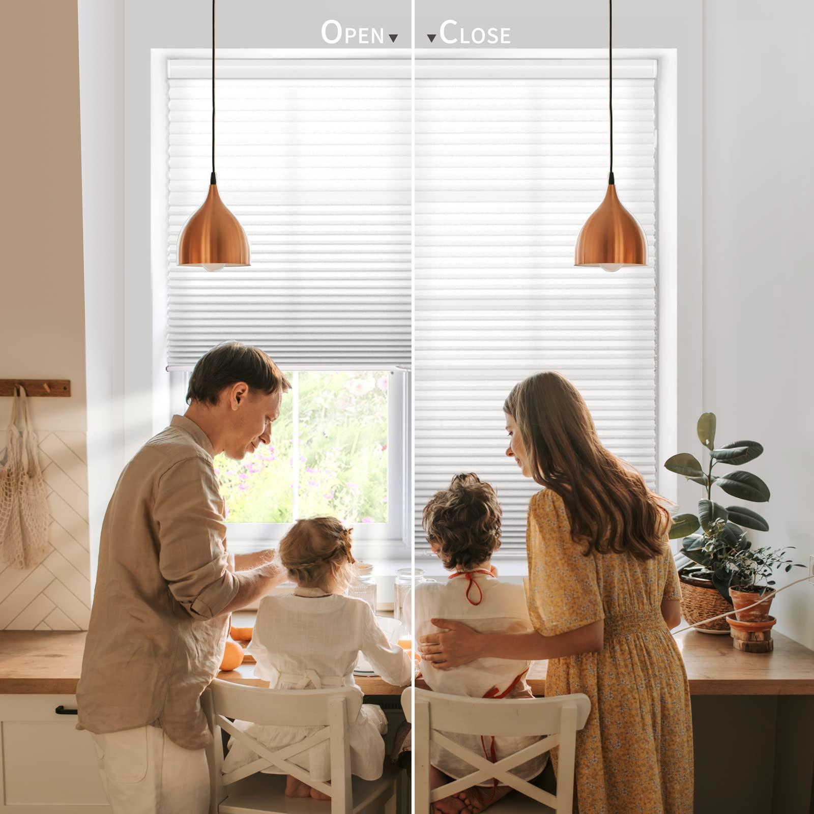 TINFONBLY Light Filtering Cellular Blinds for Windows- Cordless Single Cell Honeycomb Shades, Customized Size, Natural Light Crossing Into Bedroom, Livingroom, White-Light Filtering, 21" W x 56" H
