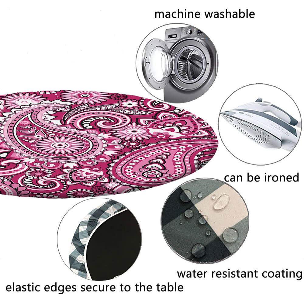 VBTGVE VBTGVE Paisley Round Table Cloth, Paisley Art Design Print, Elastic Edge, Waterproof and wipeable, Suitable for Wedding/Banquet/Restaurant/Party, Fit for 62\" Table,
