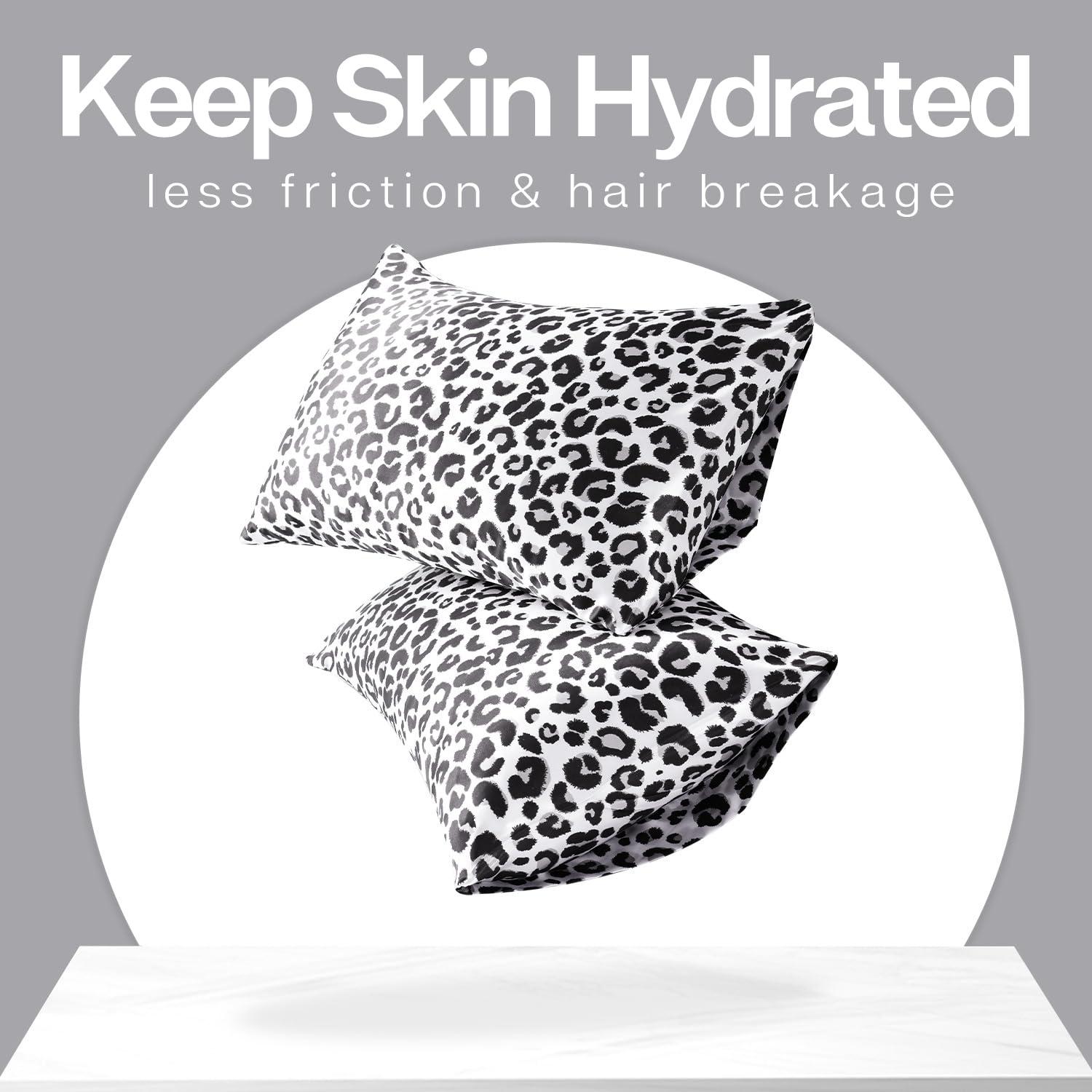 MR&HM MR&HM Satin Pillowcase for Hair and Skin, Silk Satin Pillowcase 2 Pack, Standard Size Pillow Cases Set of 2, Silky Pillow Cover with Envelope Closure (20x26, White Leopard)