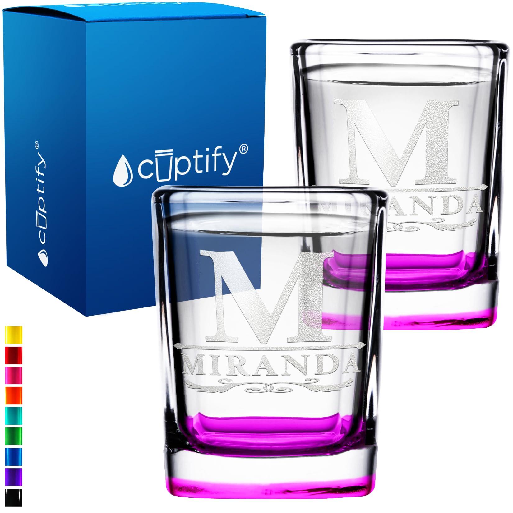 Cuptify Personalized Shot Glasses Set Custom Text Engraved 2oz Pink Bottom Party Decorations Customizable Message Glass for Men and Women