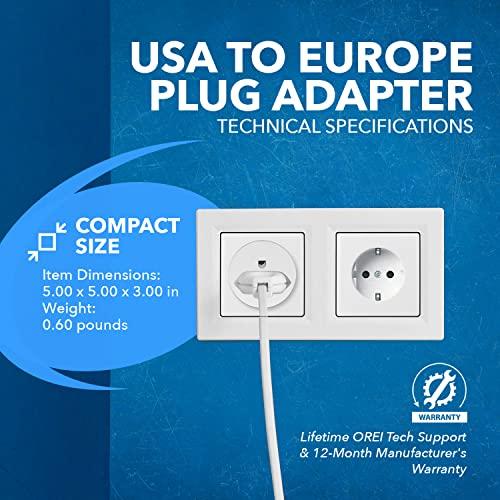 OREI OREI Pack 6 European Travel Plug Adapter - USA, Canada, Mexico to European Type E/F Plug Adapters - Schuko Adapter CE Certified Heavy Duty - Perfect for Travelling with Cell Phones, Laptops & More