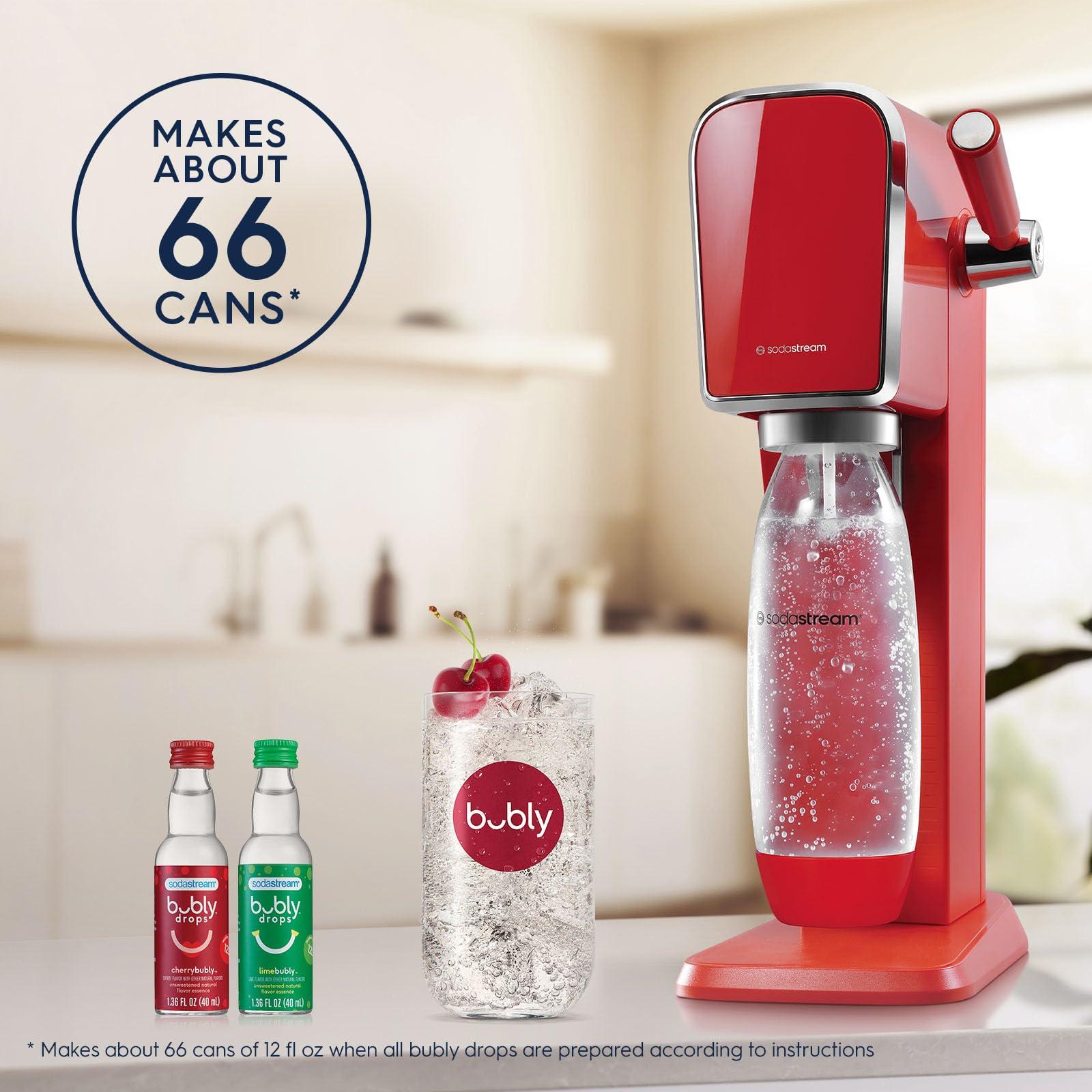 sodastream SodaStream - ART Sparkling Water Maker | VALUE BUNDLE | CQC CO2 system | Includes 2x CO2 Cylinders, 2x 32 Fl Oz Dishwasher Safe Bottles, 2x Bubly Flavor Drops | Combine with Flavors | Mandarin Red