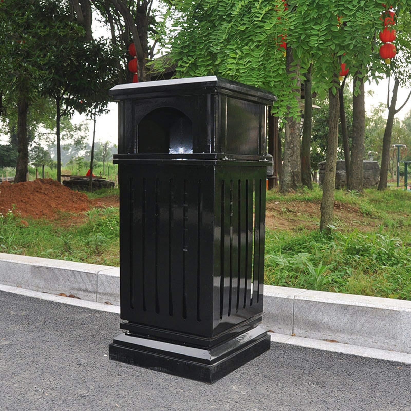 TOMYEUS TOMYEUS Outdoor Trash Can Outdoor Retro Trash Can Square Iron Commercial Waste Bin 35-inch Tall Recessed Panel Garbage Can, Recessed Decorative Panel, Black Garbage Enclosure