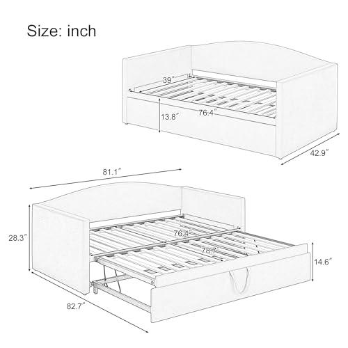 Merax Merax Twin Size Velvet Daybed with Extended Pop Up Trundle, Upholstered Sofa Bed Daybed, Space-Saving Twin to King Design for Guest Room, Pink