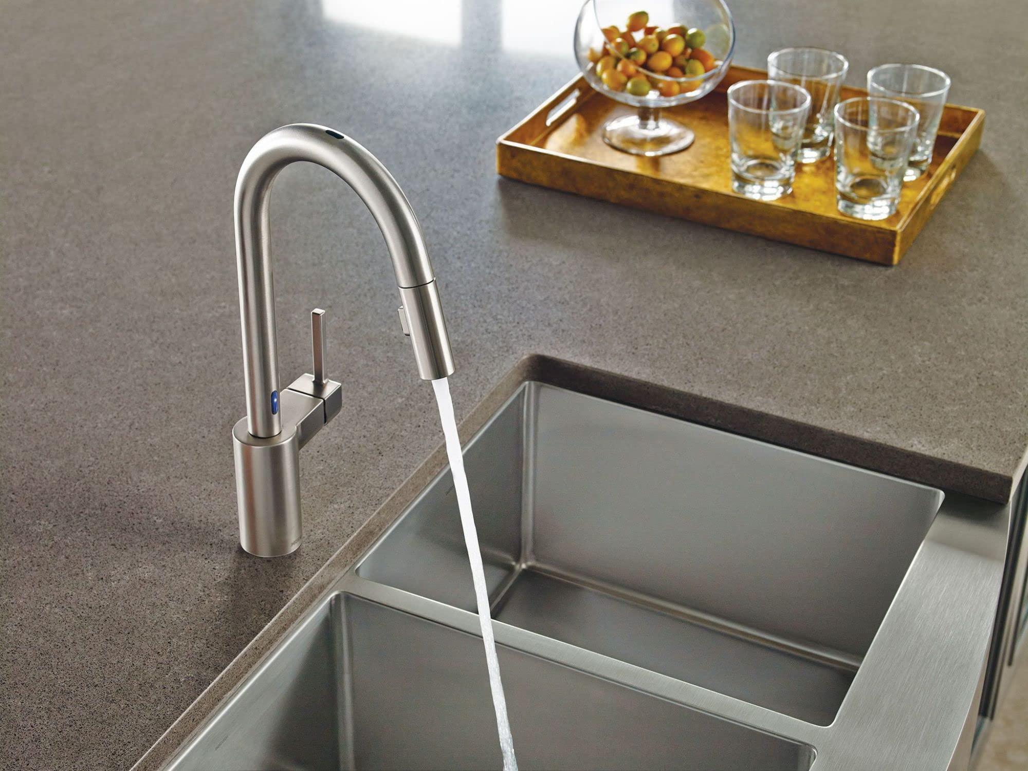 Moen Moen Align Spot Resist Stainless Motionsense Two-Sensor Touchless One-Handle High Arc Modern Pulldown Kitchen Faucet with Reflex Docking System, 7565ESRS