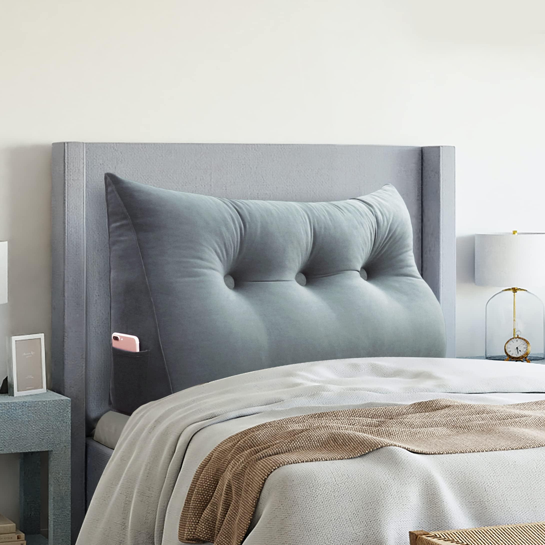 VERCART VERCART Large Headboard Pillow Wedge Bed Rest Reading Pillow Daybed Pillows Triangular Headboard Wedge Pillows Bolster Gap Filler Triangle Back Cushion Long Wedge Pillow, Velvet Light Gray Twin