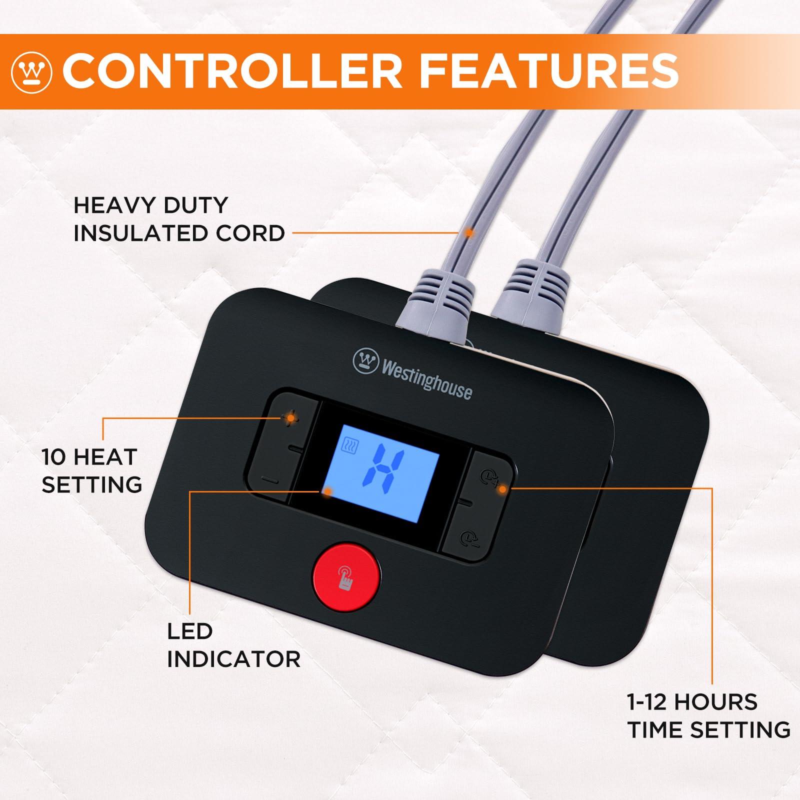 Westinghouse Westinghouse Heated Mattress Pad Queen, Comfortable Electric Mattress Pad with 10 Heating Settings & 1-12 Hours Auto Shut Off, Fit Up to 17\" Deep Pocket, Queen Size 60\"x80\"