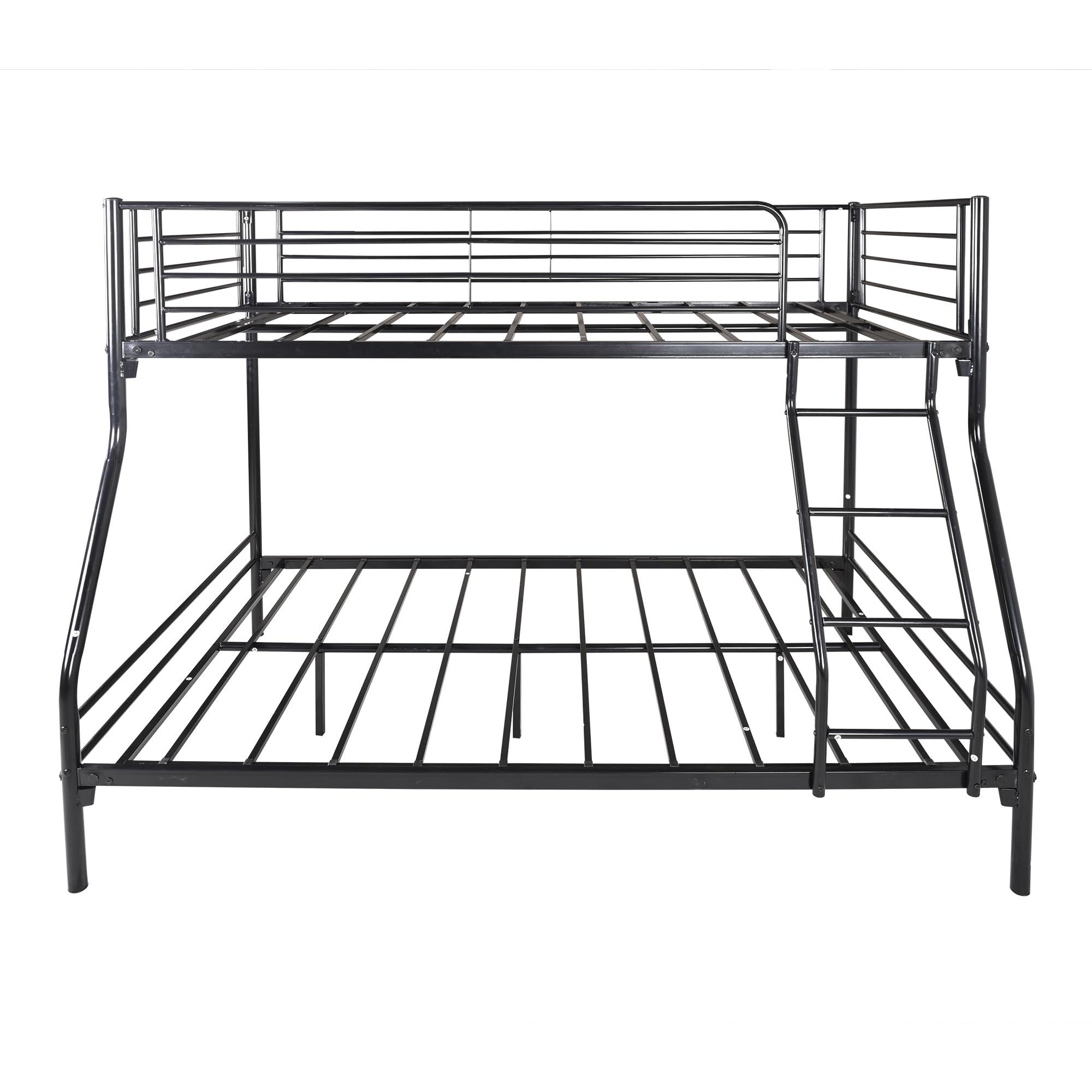 bedframe Heavy Duty Twin-Over-Full Metal Bunk Bed - Easy Assembly, Enhanced Upper-Level Guardrail for Safety, Sleek Black Finish for Stylish and Sturdy Sleeping Solution