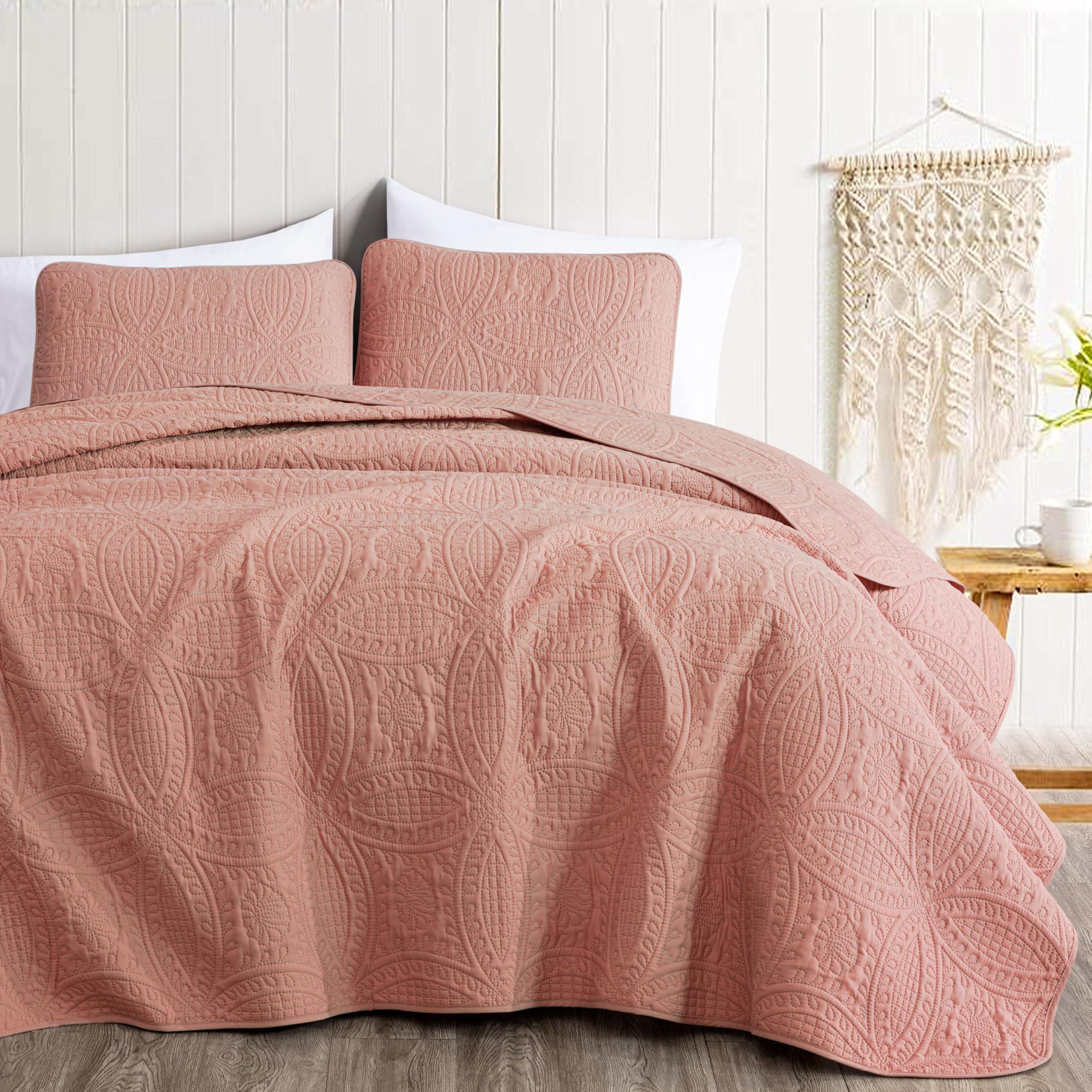 Chezmoi Collection Chezmoi Collection Austin 3-Piece Oversized Bedspread Coverlet Set (King, Salmon)