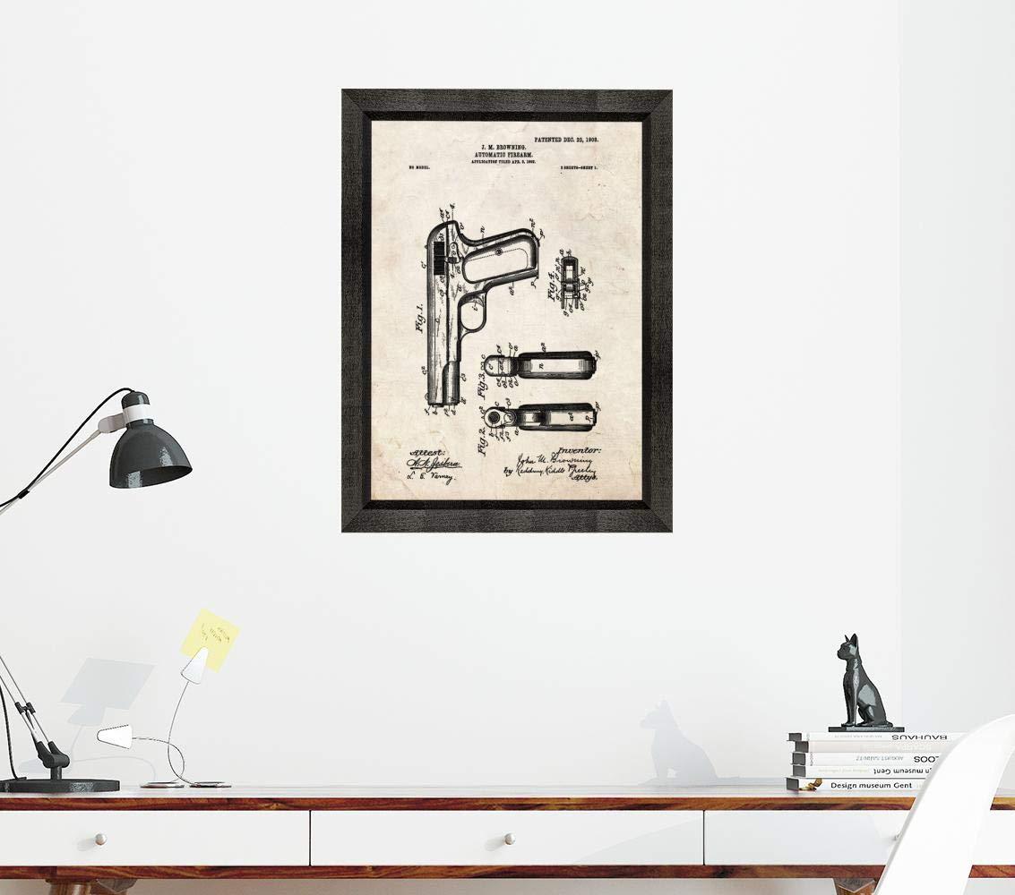 Frame a Patent Colt Model 1903 Pocket Hammerless Automatic Pistol Patent Art Old Look Print in a Beveled Black Wood Frame (16\" x 20\") M10084