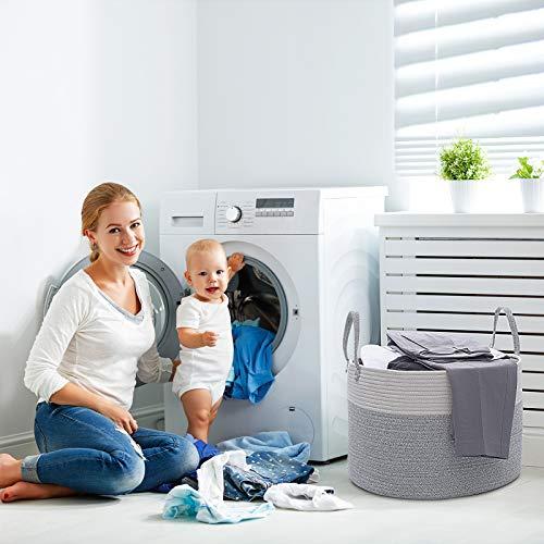 Wangger XXL Extra Large Cotton Rope Basket, 20\" x 13\" Throw Blanket Storage Basket with Handles, Decorative Blanket Basket for Living Room, Pillows, Toys or Laundry