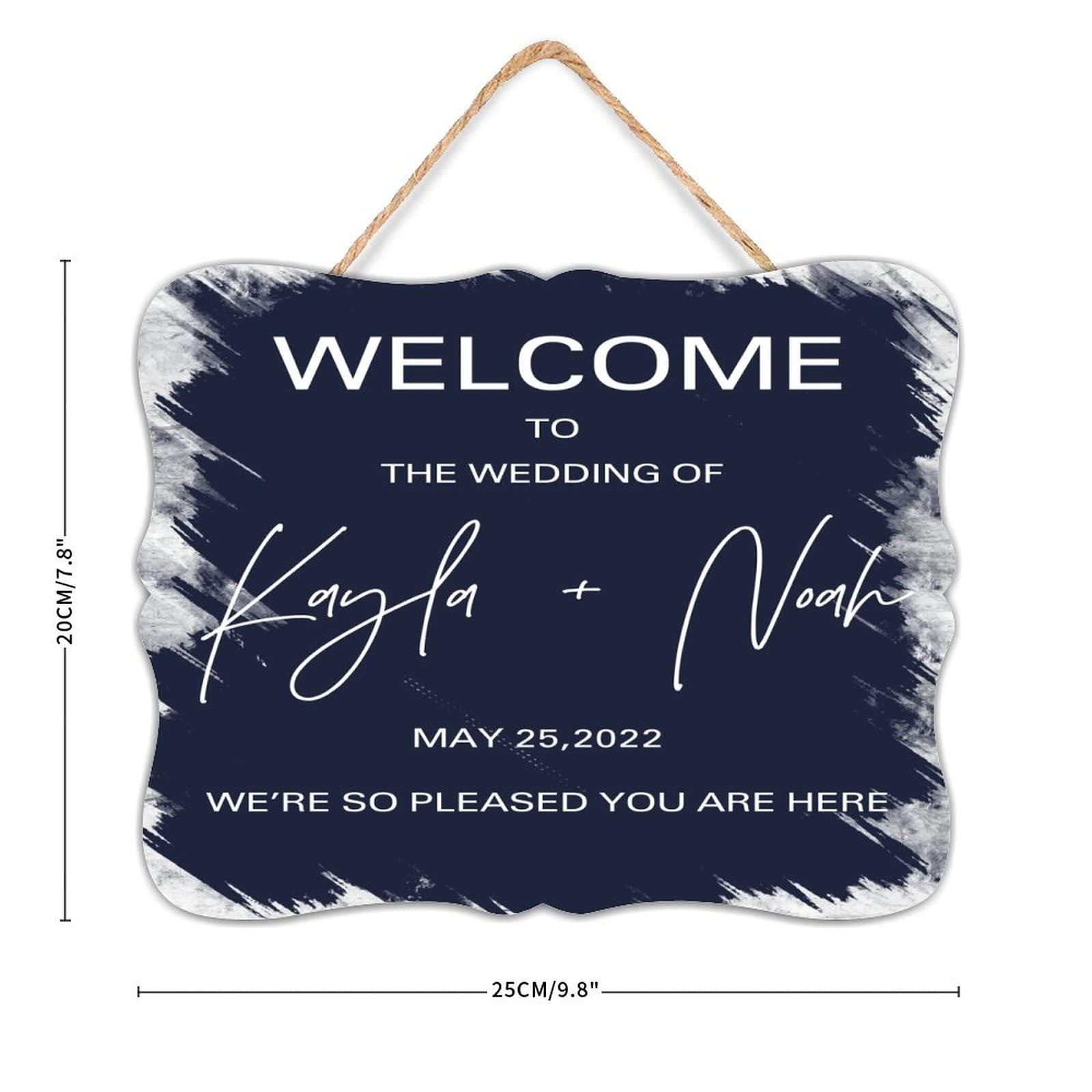 Wtwentin12 Welcome to The Wedding of Distressed Wall Dcor Wood Plank Hanging Sign 8x10 Inch Guest Book Welcome Cute Wall Art Wood Plaque with Inspirational Quote Home Decor for Living Room Office