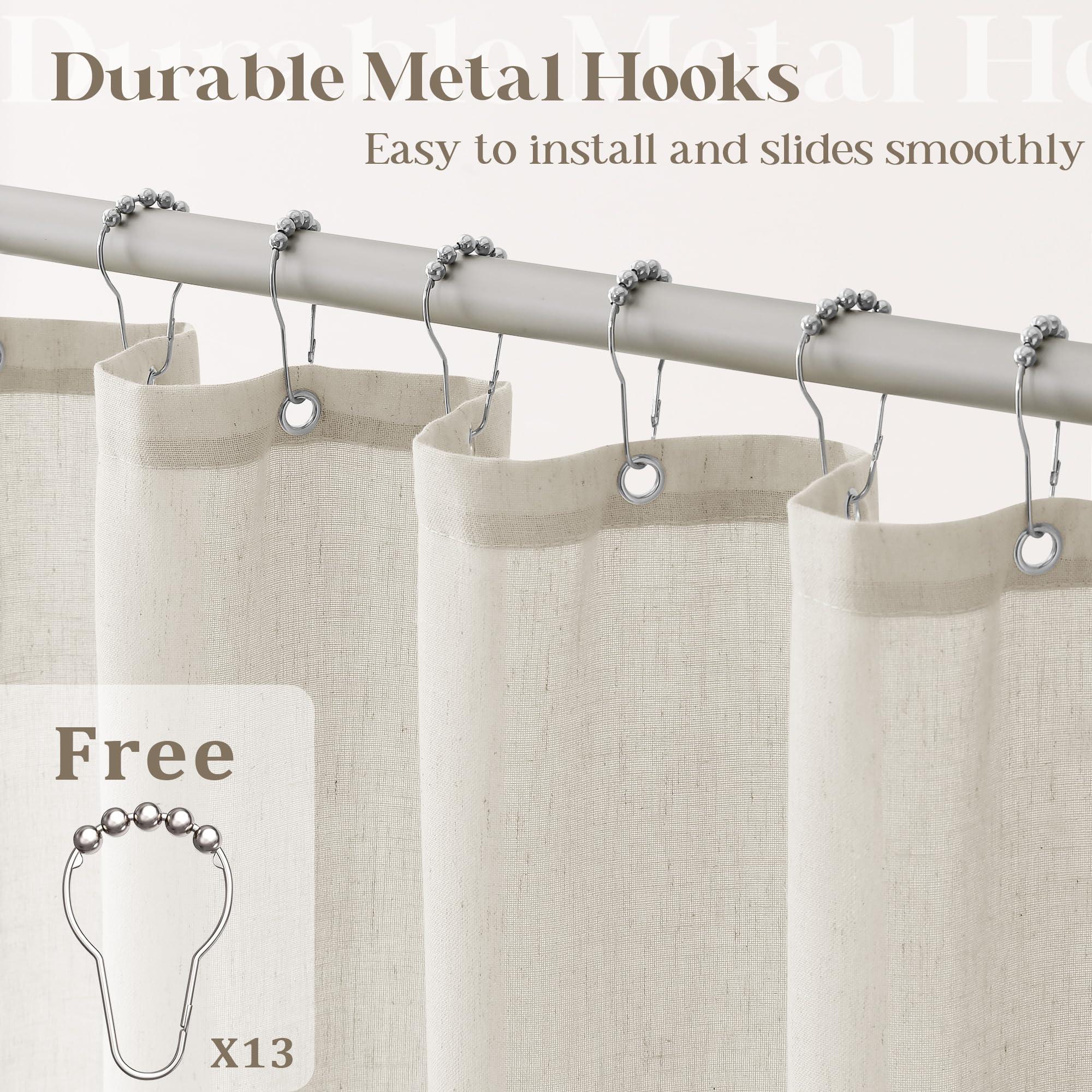 DUKIYO Extra Long Linen Shower Curtain 84 Inch Long Neutral Greige Tan Bath Shower Curtain Set with Hooks XLong Tall Country Farmhouse Boho Drapes for Bathroom, Greyish Beige, 72x84 Drapes