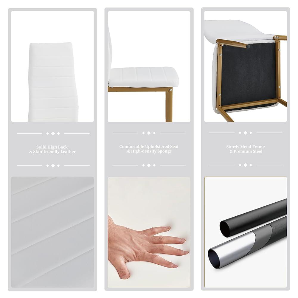 DZOVAD DZOVAD White 5-Piece Dining Set, Kitchen Table Chairs Set of 4 for Kitchen & Dining Room, Dinette, Space-Saving with MDF Board Table Top, 4 Upholstered PU Leather Chairs, Metal Steel Frame