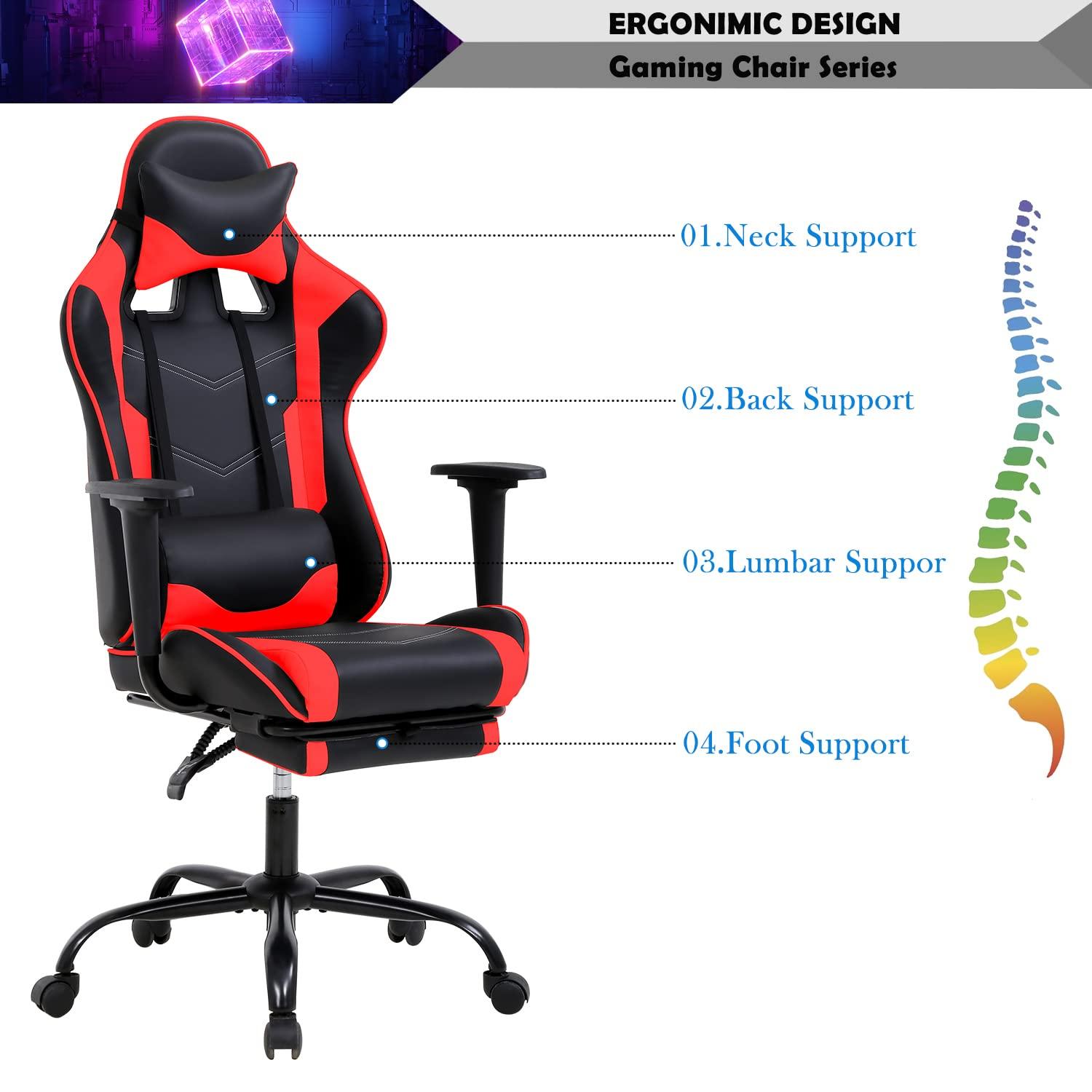 YIQIEDEY Gaming Chair, Video Game Chair, Cheap Computer Gaming Chair PU Leather High Back PC Gaming Chair Ergonomic Racing Swivel Office Desk Chair with Headrest and Lumbar Support for Adults Kids Red