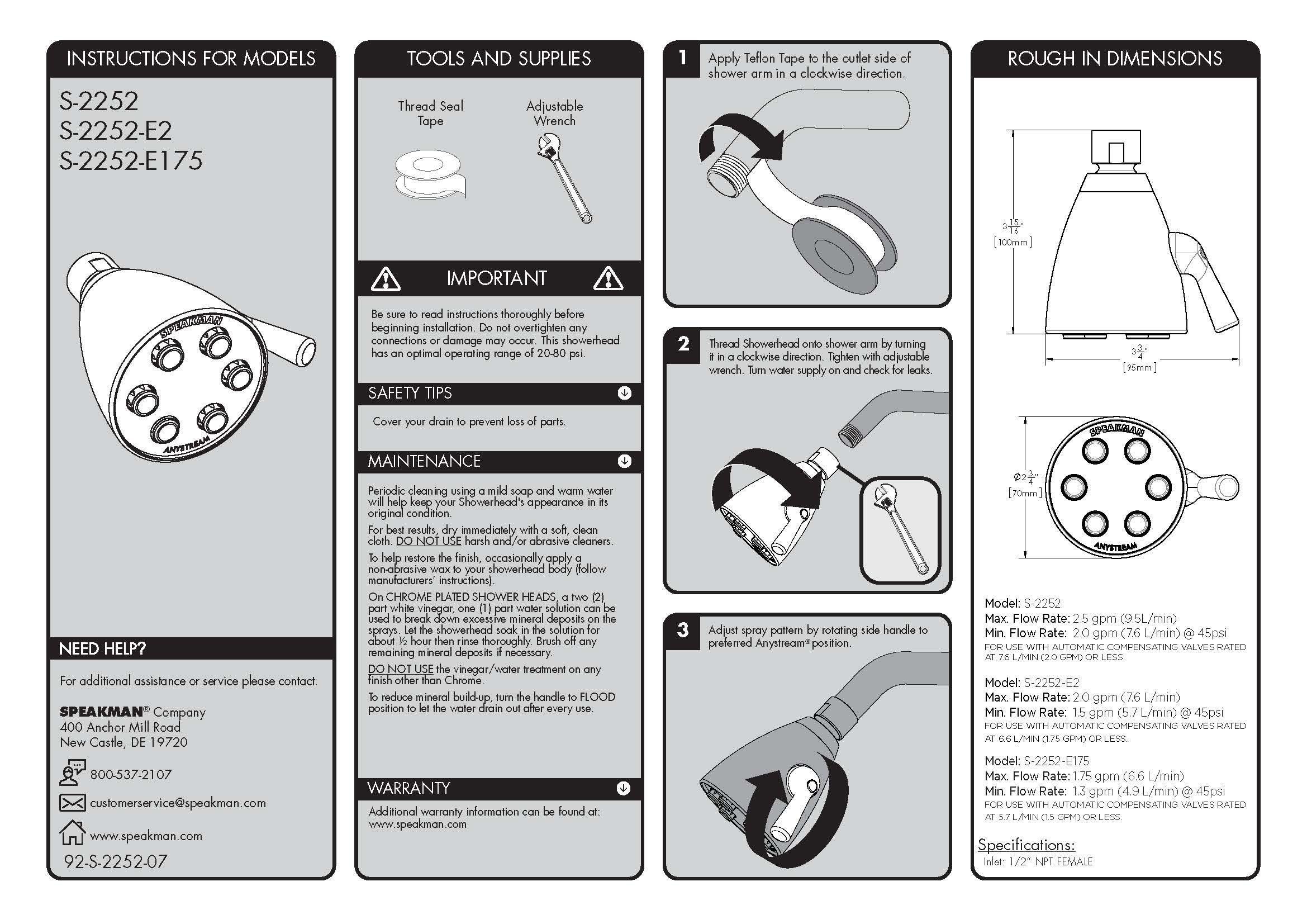 Speakman Speakman S-2252-PB Signature Brass Icon Anystream High Pressure Adjustable Shower Head, Polished Brass, 2.5 GPM