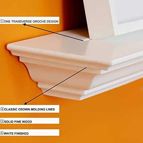 WELLAND WELLAND White Finished 48 inch Pine Wood Fireplace Mantel Shelf Wall Mounted,Corona Crown Molding Floating Wall Picture Ledge Shelves