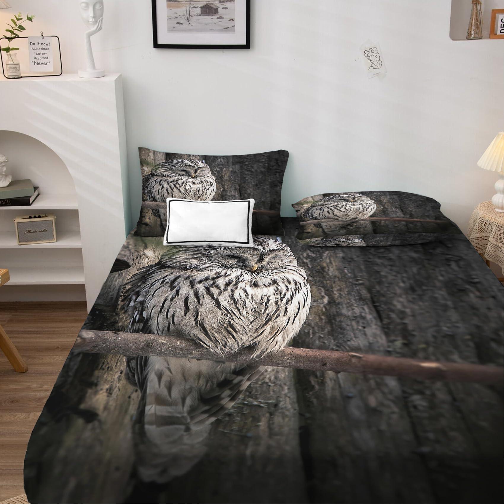 THYUNQ THYUNQ Owl Split King Sheets Sets for Adjustable Bed, 3D Animal Pattern Bedding Sheets & Pillowcases - 16 Inch Deep Pocket, Super Soft Microfiber Printed Sheet Set 5 Piece