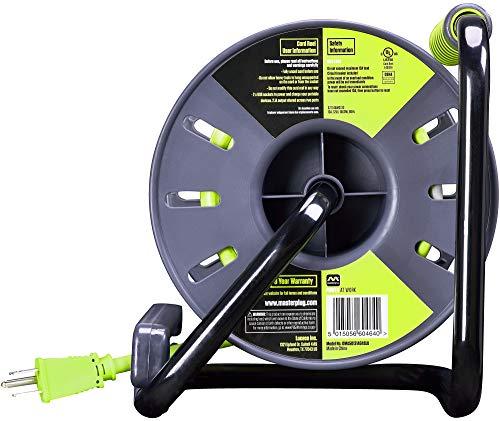 Masterplug Masterplug 50ft Cord Reel, Retractable Extension Lead with Winding Handle, Safety Overload Circuit Breaker and Power Switch, 4X Grounded Outlets, 2X USB Ports, 13amps, 14AWG Cable