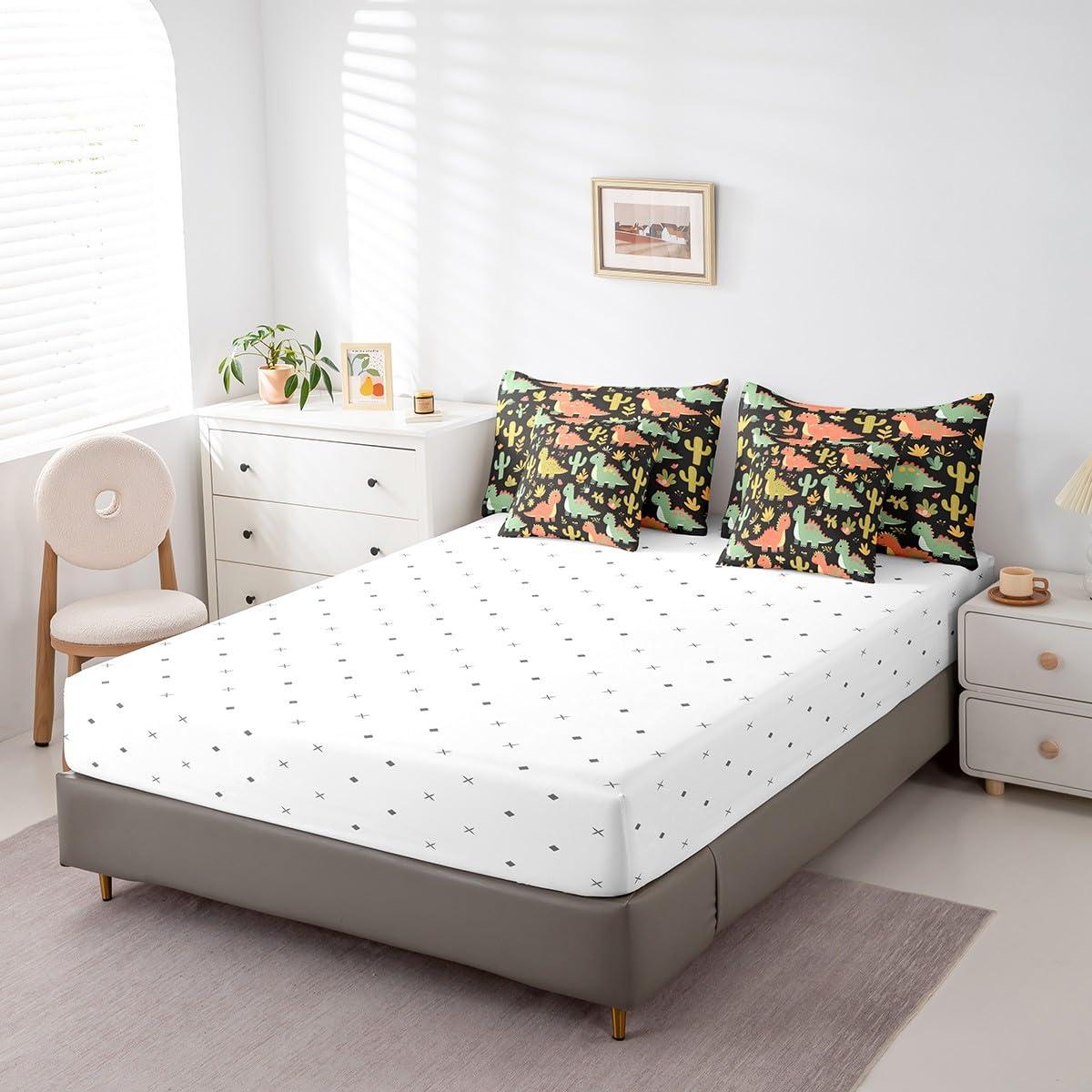 Feelyou Feelyou Kids Boys Dinosaur Comforter Set with Sheets Cute Dinosaur 7 Piece Bedding Set King Size for Kids Boys Girls Lovely Dinosaur Printed Bed in a Bag Green Dinosaur Bed Set