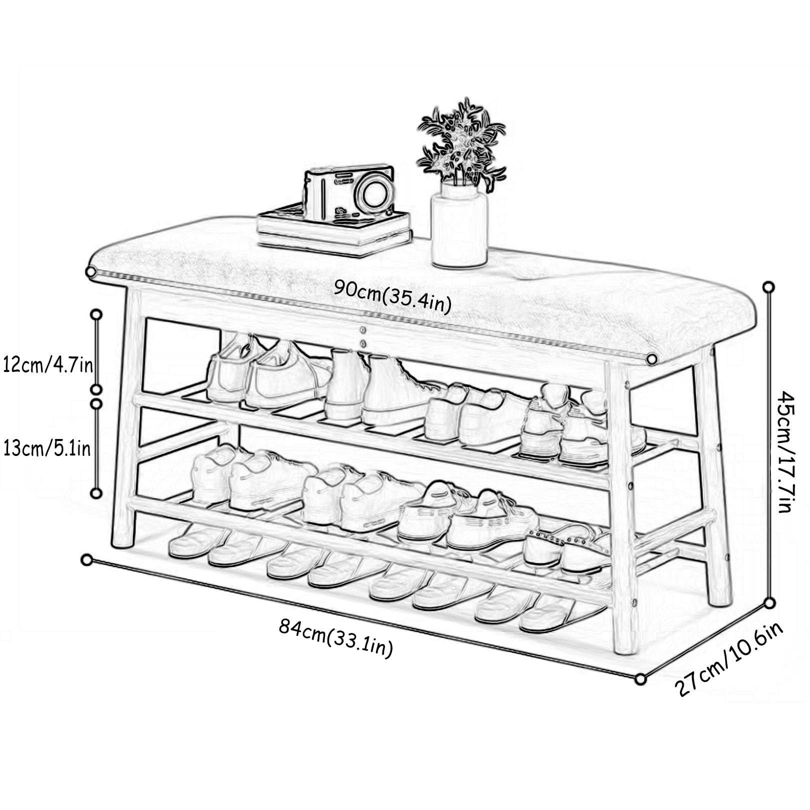 HomeLoft Basics HomeLoft Basics Wooden Shoe Bench Rack with Flip Top Storage, Entryway Storage Oiganizer Shelf with Padded Seat for Mudroom Bathroom, 90cm/35.4""