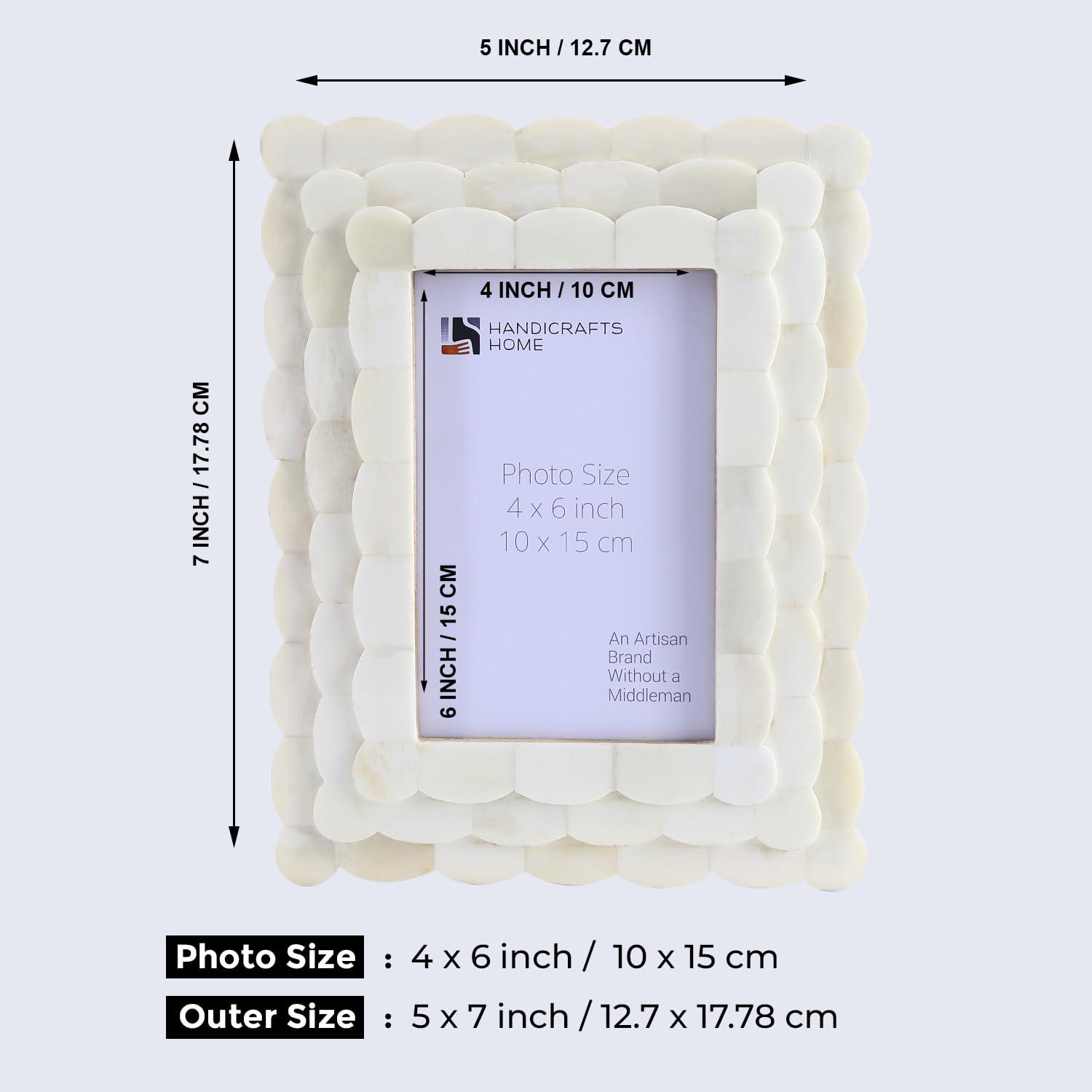 Handicrafts Home Handicrafts Home Picture Frame Scalloped Pattern Inspired Handmade Bone Inlay Gifts Photo Frame - 4x6 inch White