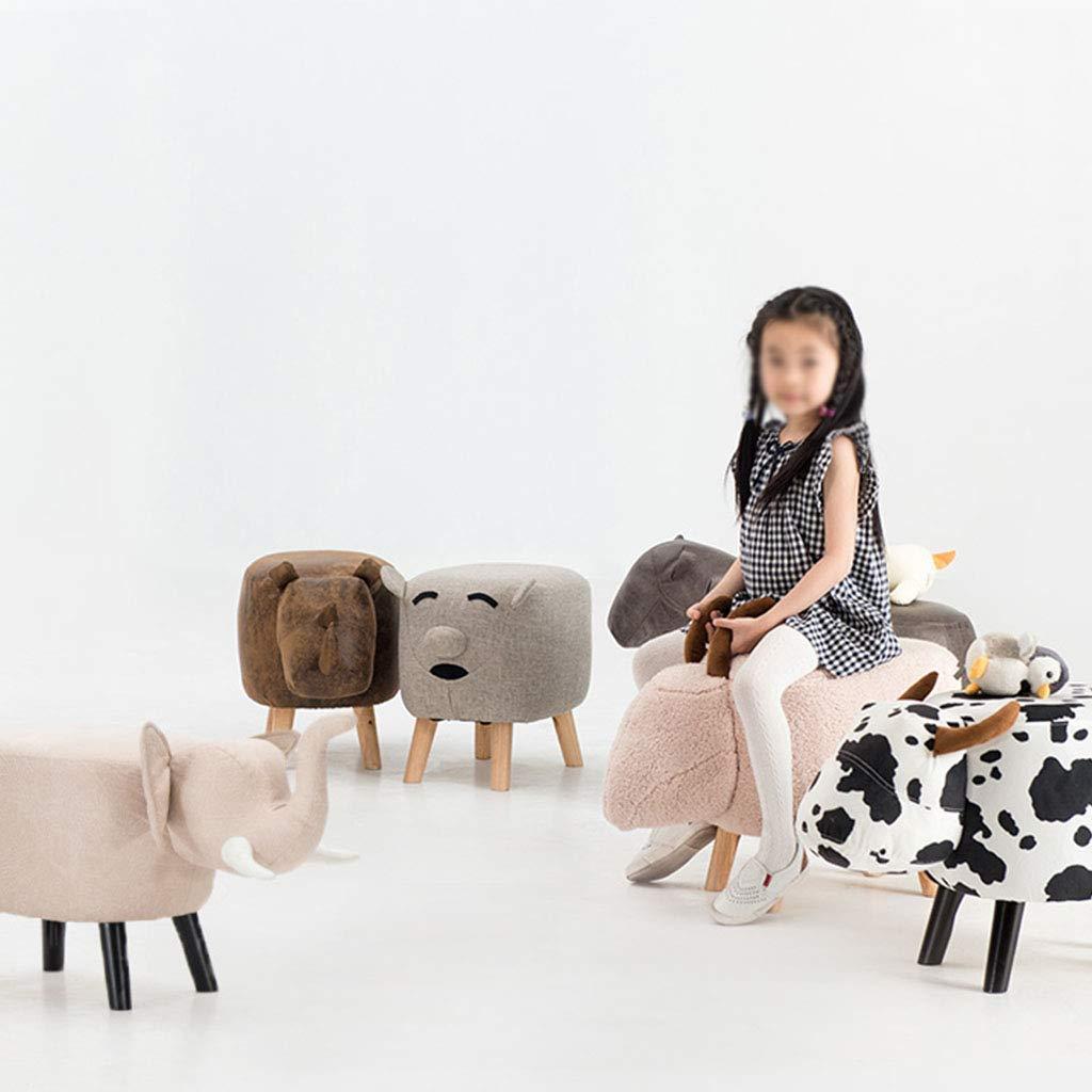 WANGJIN-Footstool Solid Wood Animal Leather Stool Ottoman Creative & Cute Stool for Kids Toy Chest Chair for Children Solid Wood Footstool 4 Legs (Rhinoceros)