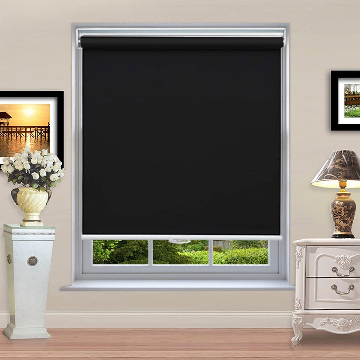 TINFONBLY No Cord Roller Window Blinds- Total Blackout Customize Bottom Up Shades, Energy Saving and Privacy Protection Shade, Easy to Install for Home, Office, Bathroom, 45" W x 42" H Black