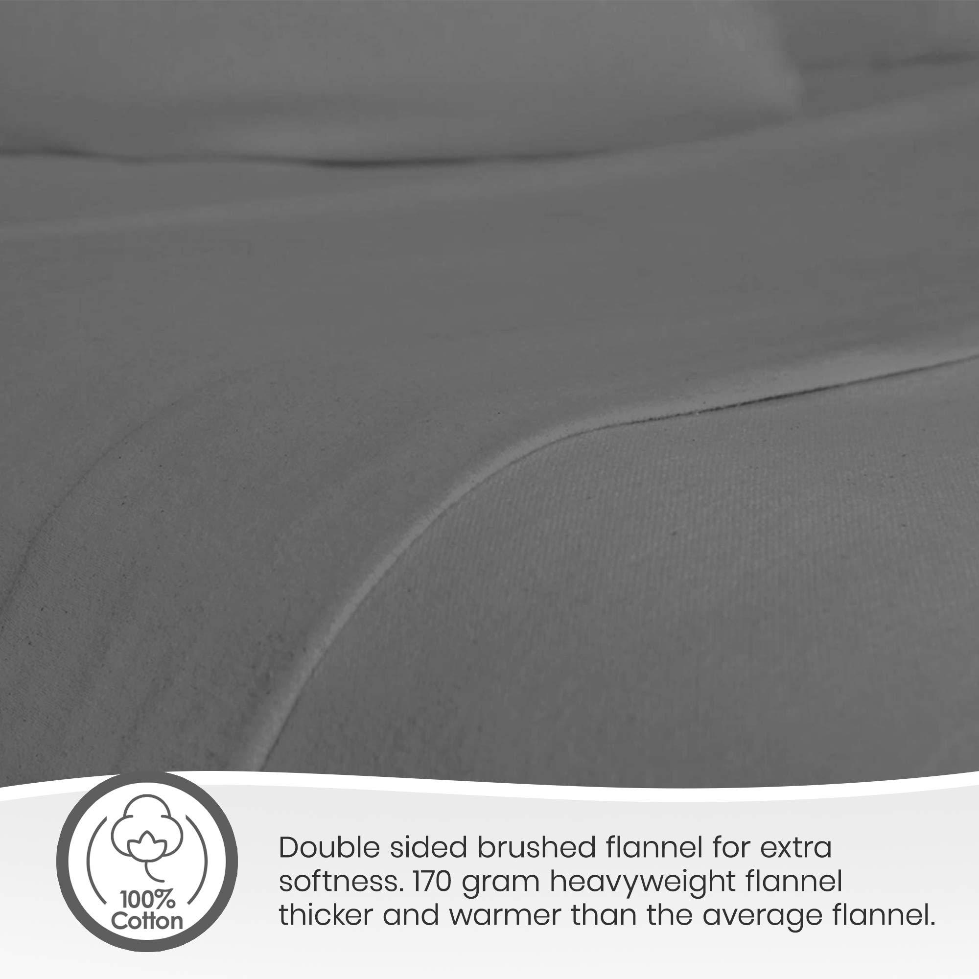 Whisper Organics 100% Organic Flannel Sheets King Size - GOTS Certified 100% Cotton Flannel Sheets Set with Comfortable Soft Brushed Finish & Deep Pocket - 1 Flat 1 Fitted & 2 Pillowcases (Dark Gray, King)