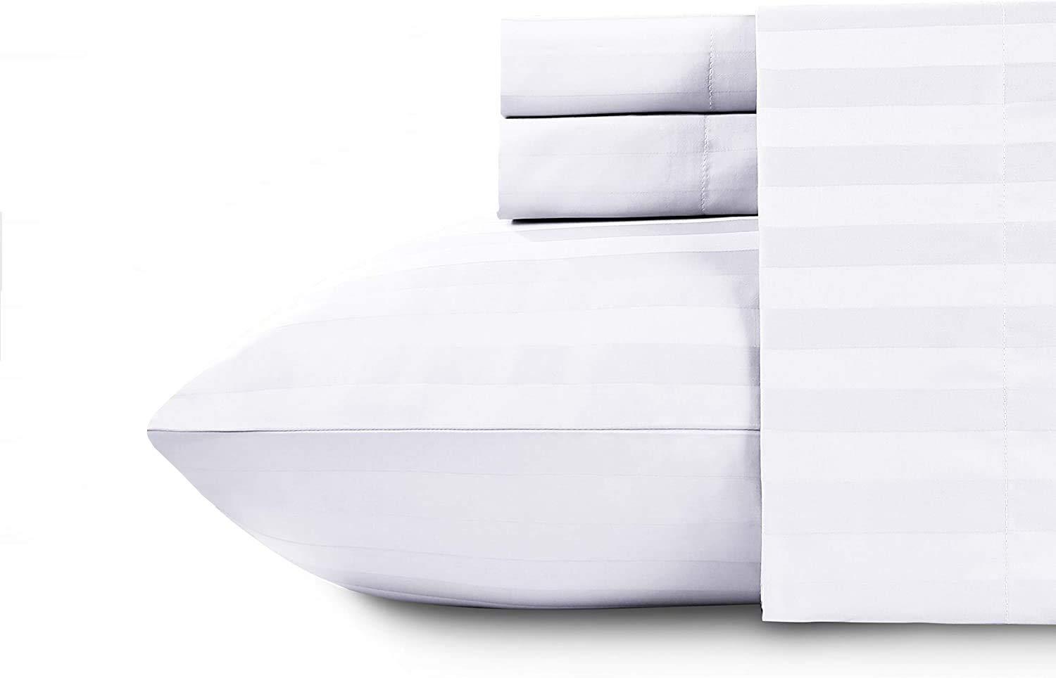 HOME STUFFS Sheet Set Twin-XL-39X80 Bed Sheet Set White Stripe 24 inch Deep Pocket 4 Piece Bed Sheet Set- Fitted Sheet, Flat Sheet & Pillow Luxurious Bedding Set