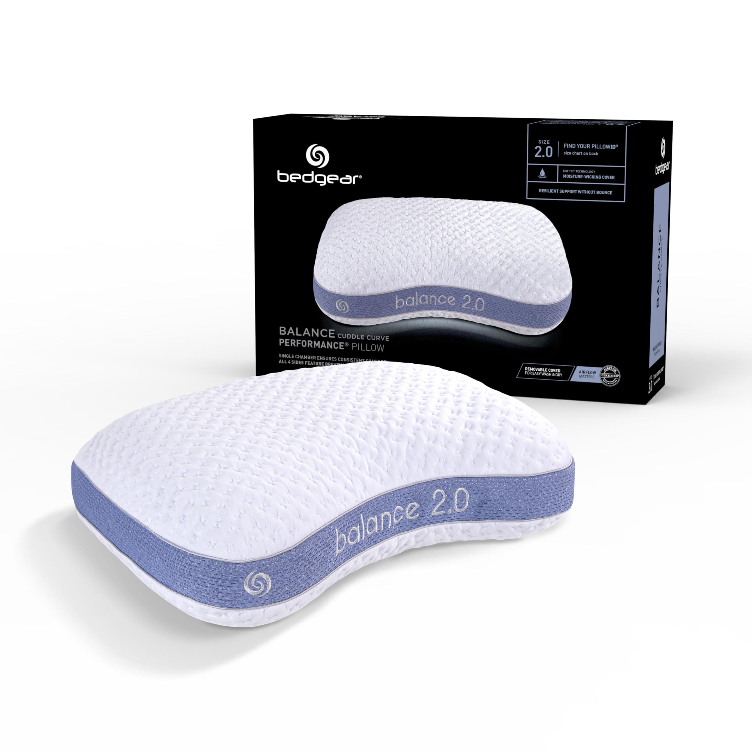 Bedgear Bedgear Balance Cuddle Curve Performance Pillow - Size 2.0 - Moisture-Wicking Pillow for Side Sleepers - Medium Firmness Bed Pillow- Hypoallergenic, Washable Removable Cover - 20" W x 26" L x 5.75" H