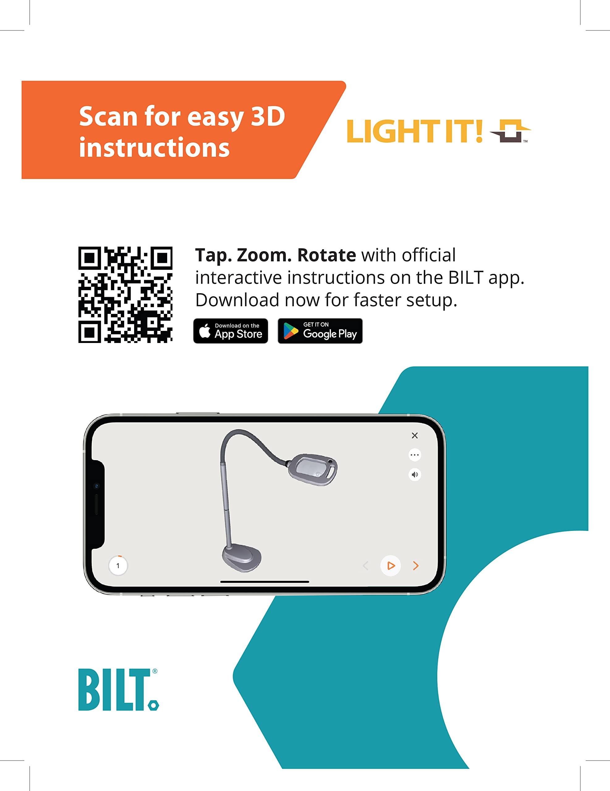 LIGHT IT! LIGHT IT! By Fulcrum, 20072-401 MultiFlex LED Floor Magnifier Lamp, Silver, Single pack