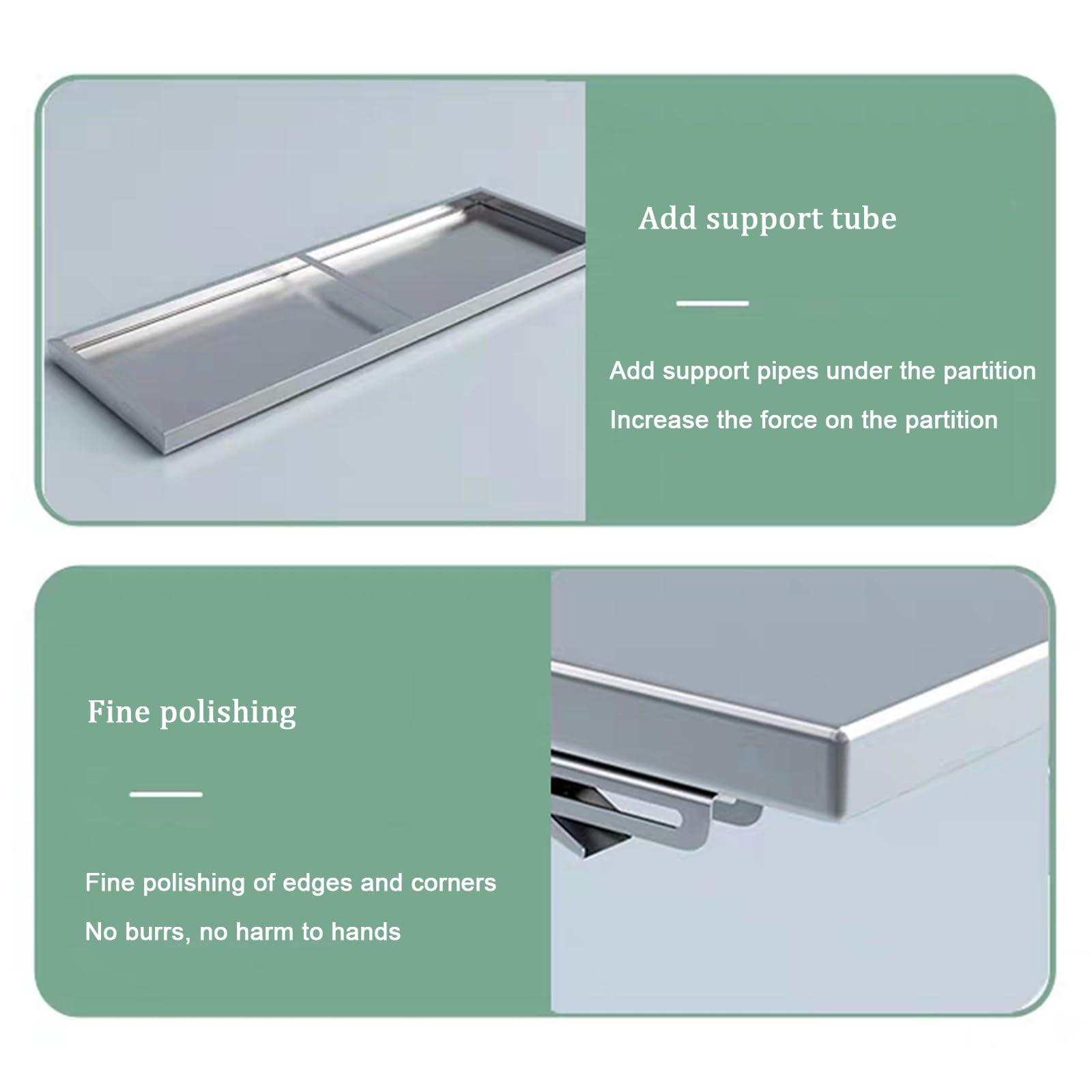 NRNQMTFZ Wall Mounted Folding Table, Wall Desk Fold Down, Floating Desk for Study,Stainless Steel Wall Shelf, suitable for bedroom, kitchen, living room, balcony, bathroom (80 * 30cm/31.5 * 11.8in)