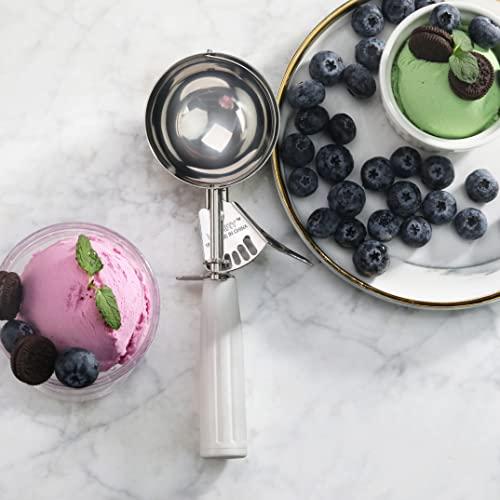 New Star Foodservice New Star Foodservice 34745 Commercial-Grade Thumb Press Food Disher/Ice Cream Scoop, 18/8 Stainless Steel, 4.67 oz, Size 6, White