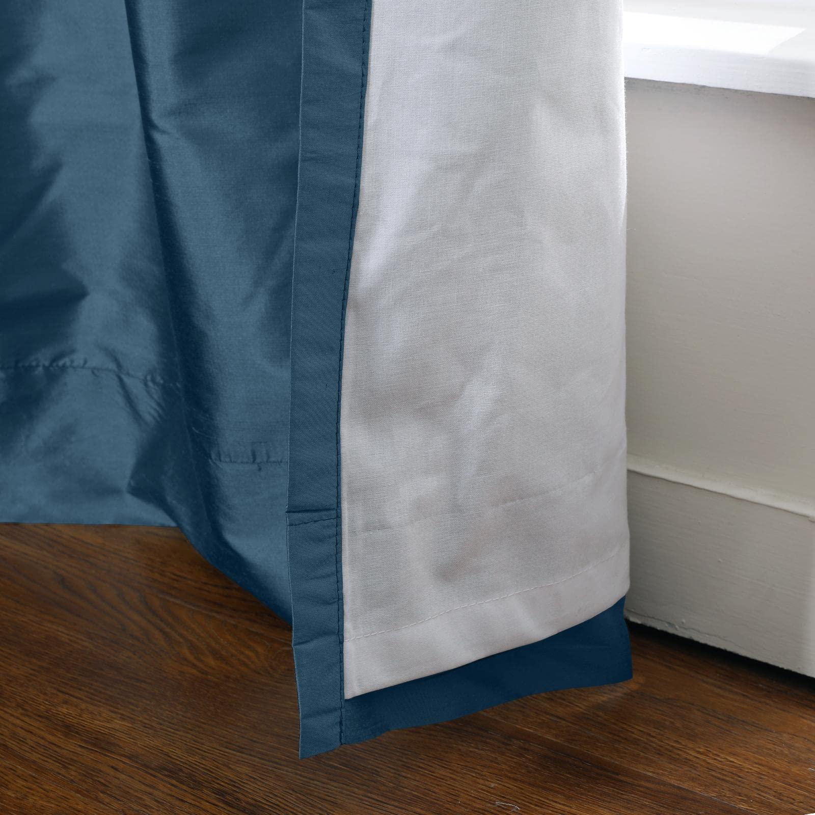 TWOPAGES TWOPAGES 100% Dupioni Silk French Blue Curtain with Back Tab Extra Long Room Darkening 120 Inch Long Privacy Protection Drape 50Wx120L for Bedroom, 1 Panel