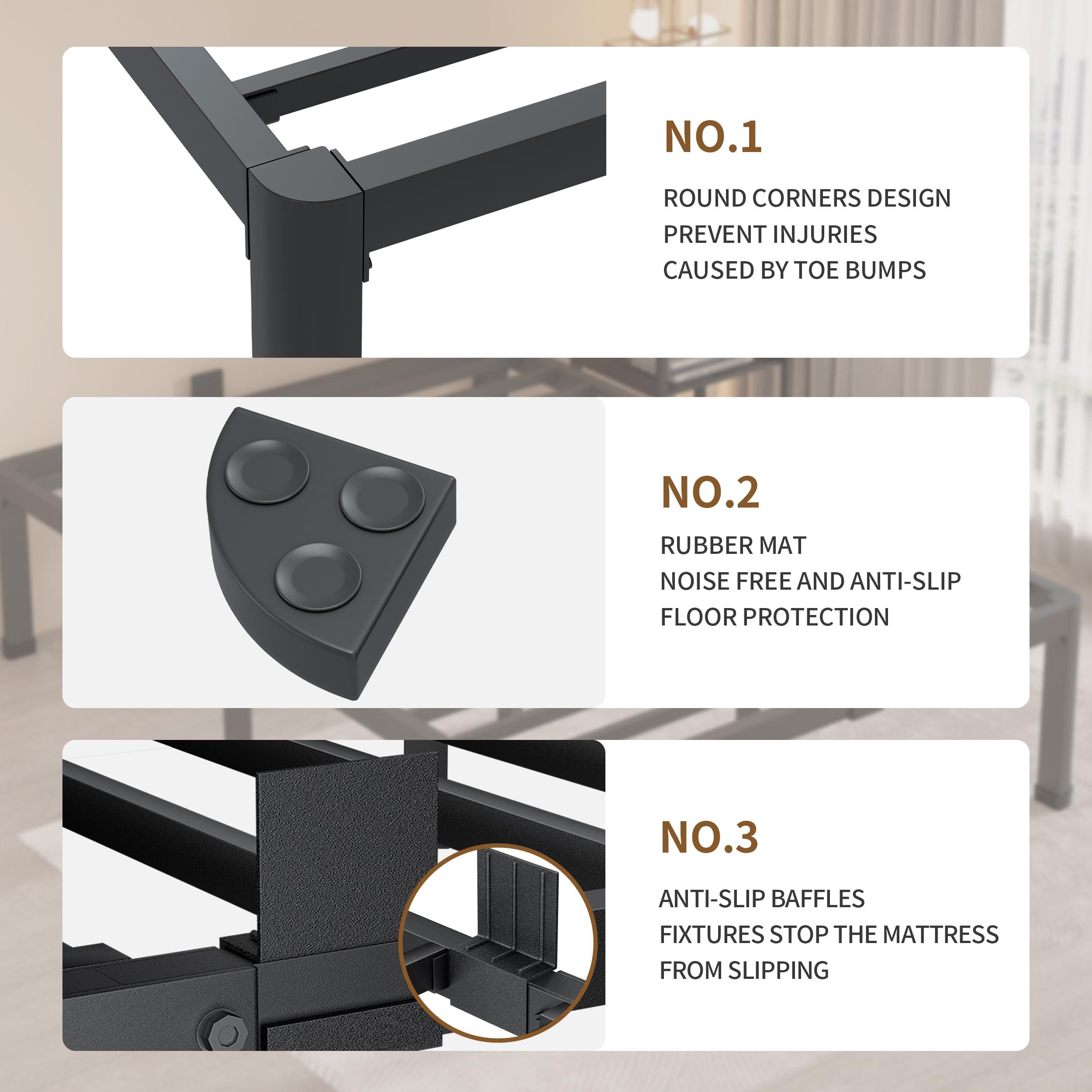 MAF MAF 14 Inch Full Size Metal Platform Bed Frame with Round Corner Legs, 3000 LBS Heavy Duty Steel Slats Support, Noise Free, No Box Spring Needed, Easy Assembly