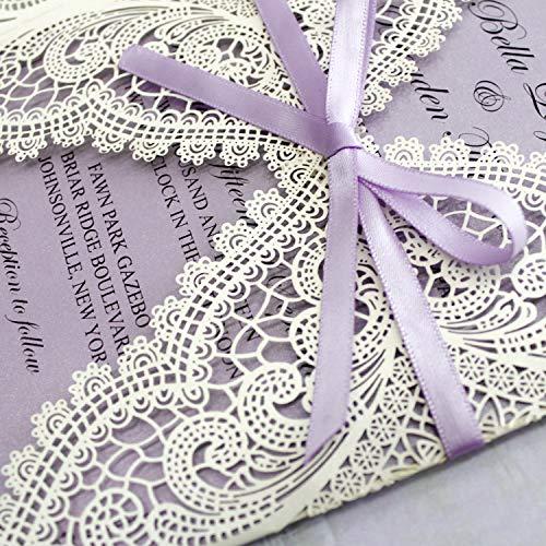 Picky Bride Picky Bride 25-Pack Lavender Purple Wedding Invitations with Ribbon Bow and Envelopes, 5x7 Invite Cards for Wedding/Bridal Shower/Birthday Party, 125 x 185mm (Purple)