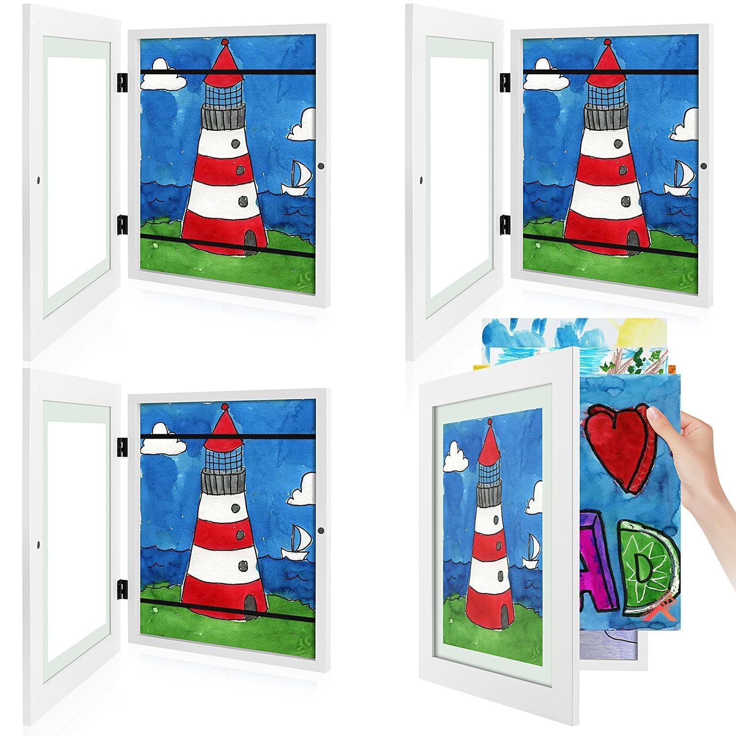 Golden State Art Golden State Art, Kids Art Frames Front Opening Holds 50 Pack, Kids Artwork Frames Changeable 9X12, White Storage Frame Display for Kid Artworks, Children Art Projects/Drawing, 3D Picture, 4 Pack