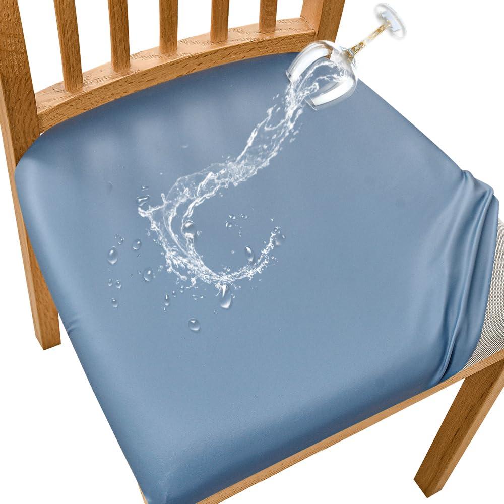 SearchI SearchI Waterproof PU Leather Seat Covers for Dining Chairs, 4 Pack Stretch Dining Room Chair Seat Covers, Kitchen Chair Seat Covers Protectors (Blue)
