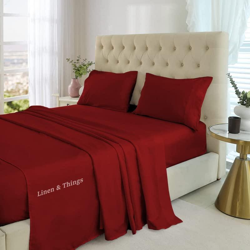 SmartSF 100% Egyptian Cotton Bed Sheets Set -800 Thread Count 6-Piece Sheets Set - California King Size Fits Mattress Up to 18\'\' Deep Pocket - Burgundy Solid