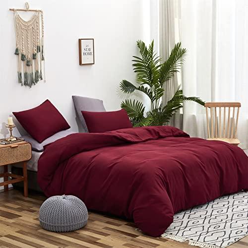 Luxlovery Luxlovery Burgundy Comforter Set Dark Red Bedding Set Full Maroon Marsala Wine Red Solid Soft Breathable Claret Blanket Quilts Maroon Comforter Set Women Girls