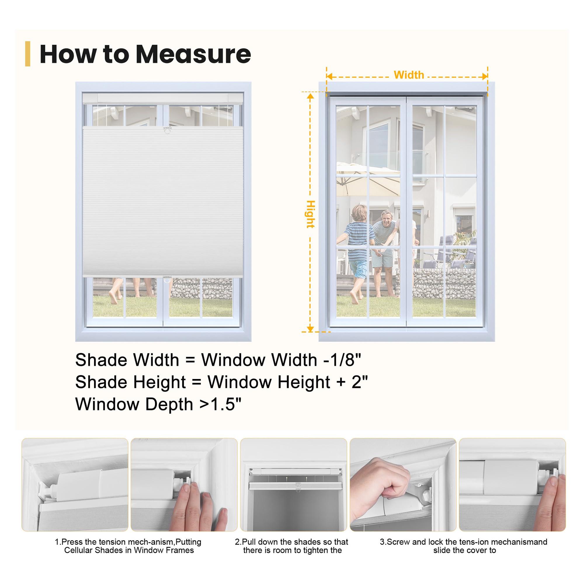 Doing-X Doing-X Cordless Cellular Shades Blackout Top Down Bottom Up No Tool No Drill Honeycomb Cellular Window Blinds Room Darkening French Door Blinds for Kitchen Living Room Office,Beige,32" W x 64" H