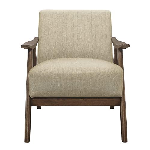 KJGJ KJGJ Retro Mid Century Accent Chair with Cushion Modern Armchair Side Chair Upholstered Lounge Chair with Walnut Finish Solid Wood Perfect for Bedroom Living Room (Light Brown)