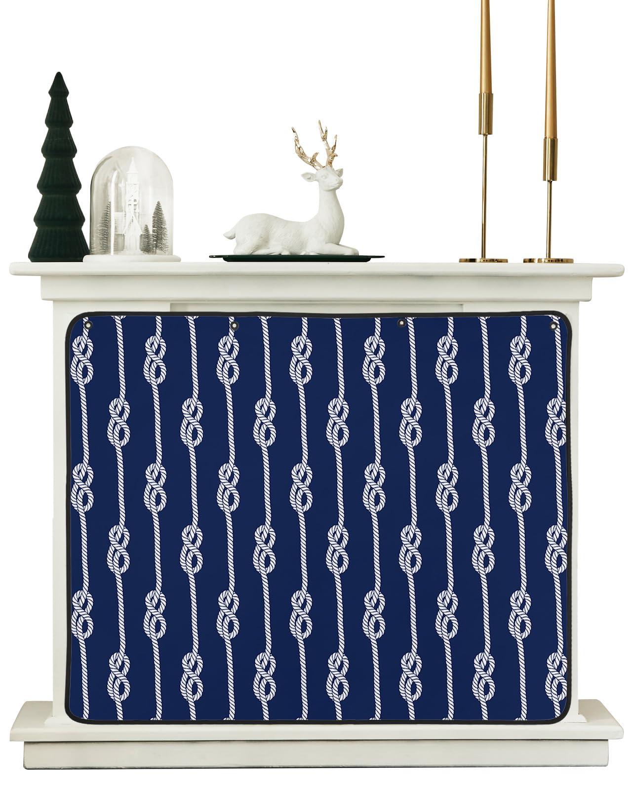 Shine-Home Nautical Knot Magnetic Fireplace Cover Decorative Indoor For Brick Fireplace, Insulation Fireplace Blocker Blanket Draft Stop Hot Heat Save Energy, Ocean Beach Sailboat Navy Blue 39\"Wx32\"H