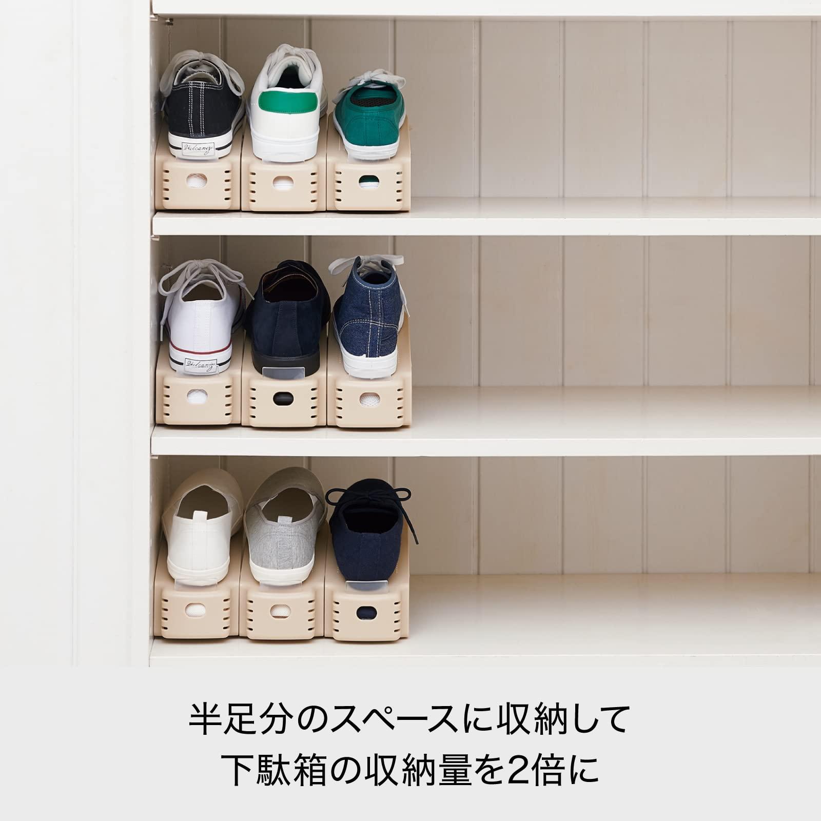 (Like-it) Like-it SHW-01 Shoe Storage, Shoe Holder, Wide, 2 Pieces, Width 3.9 x Depth 10.2 x Height 5.3 inches (10 x 26 x 13.5 cm), White, Made in Japan, Space Saving, 2X Storage Capacity