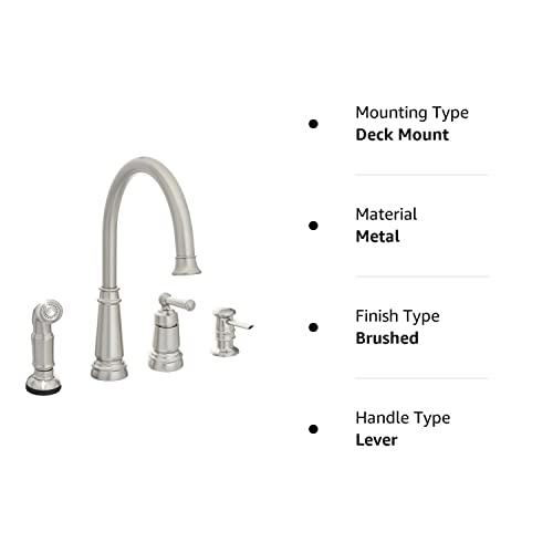 Moen Moen Spot Resist Stainless One-Handle High Arc 4-hole Kitchen Faucet with Side Sprayer and Soap Dispenser, 87042SRS